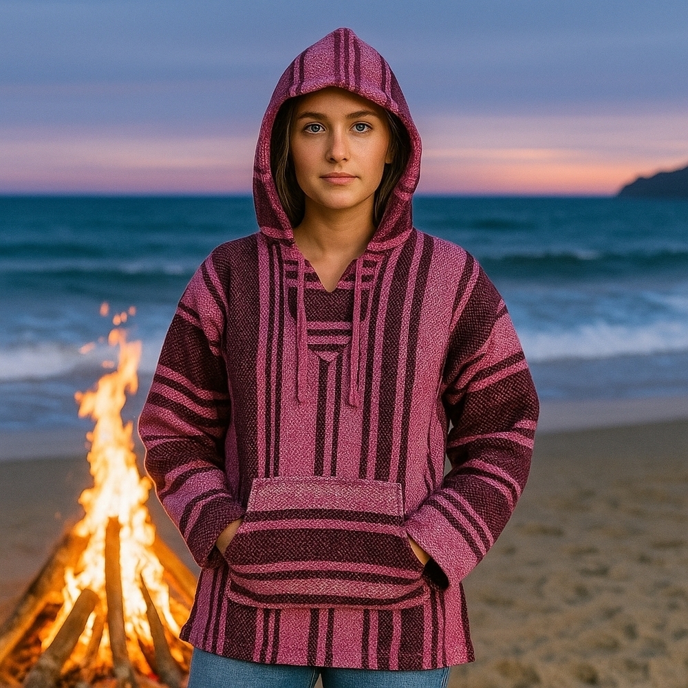 Baja Hoodie Pullover sweater Unixes Slip on style Pink/white and Black One size